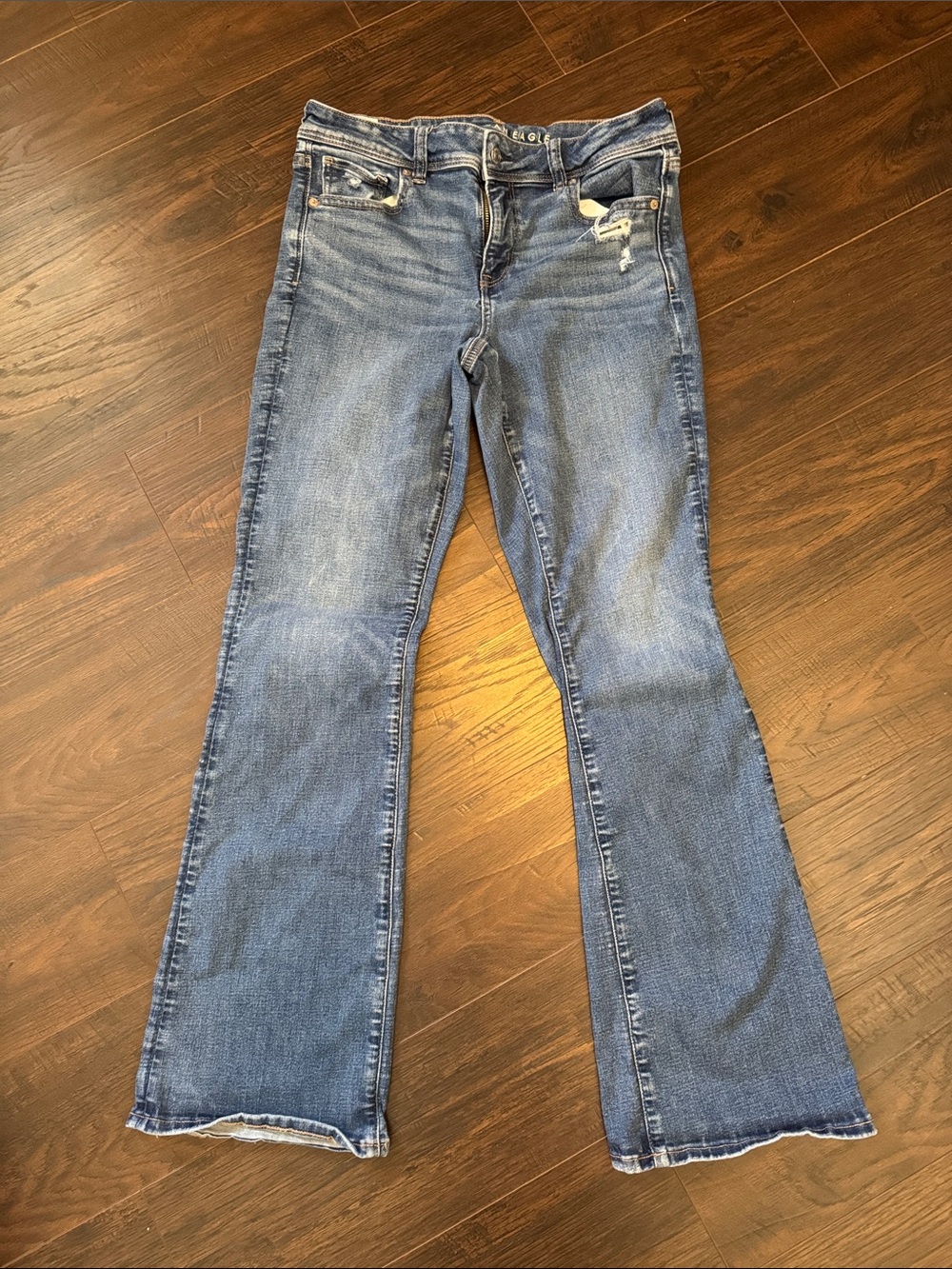 American Eagle Outfitters Medium Blue Flare Jeans with Light Distress